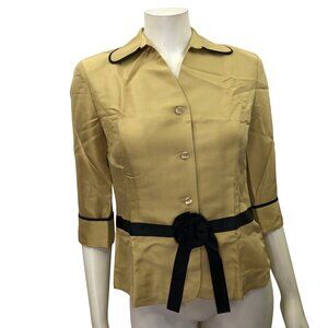 Della Moda Vintage Womens Button-Up With Black Trim & Bow Accent Gold Size 4